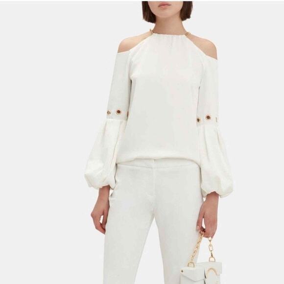 Self Portrait Balloon Sleeve Gold Chain Blouse Sz 6 Quiet Luxary *Flaw* - Picture 2 of 11